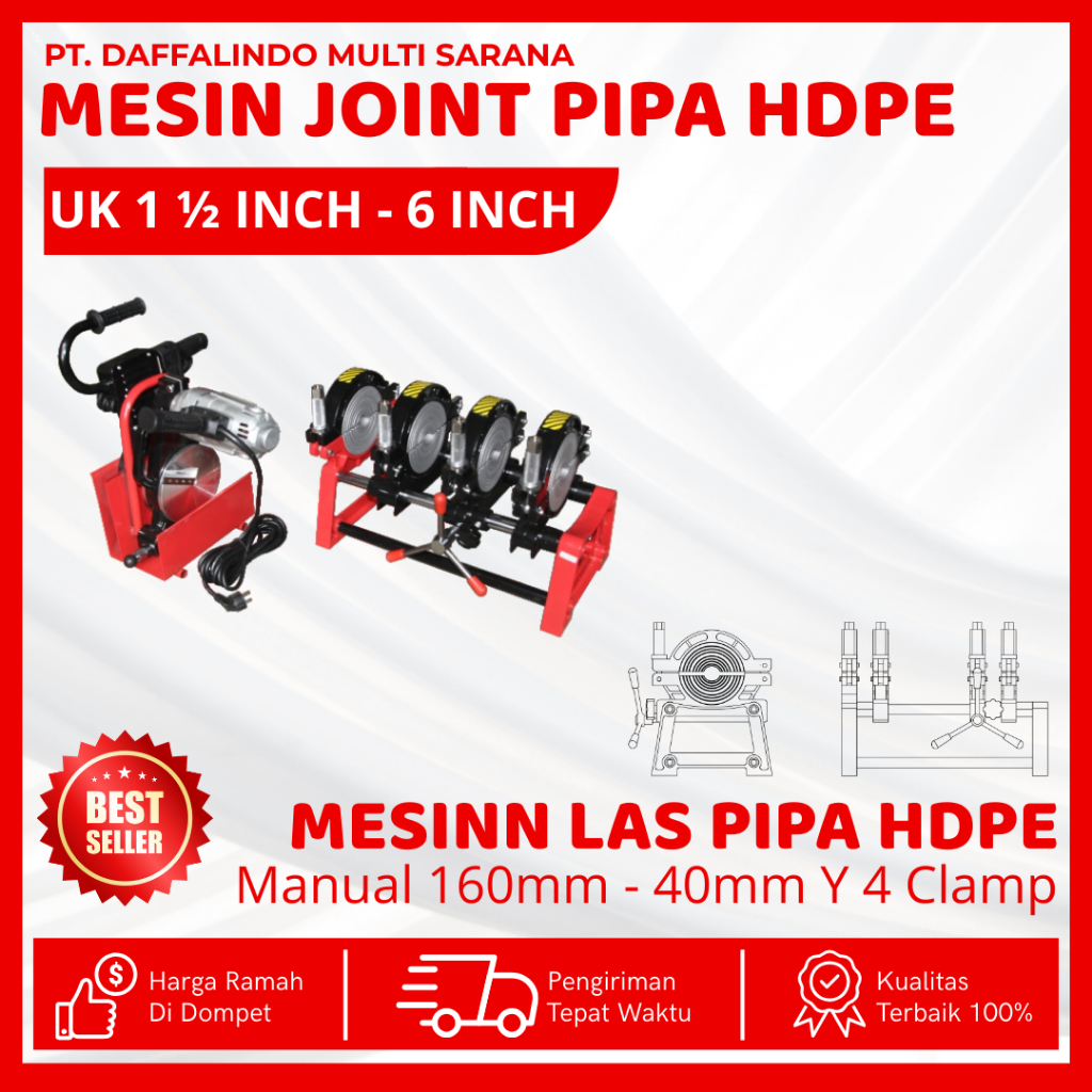 Mesin Penyambung Pipa Hdpe Ukuran 160 Y A4 Bisa untuk Pipa 1.5 Inch Sampai 6 Inch