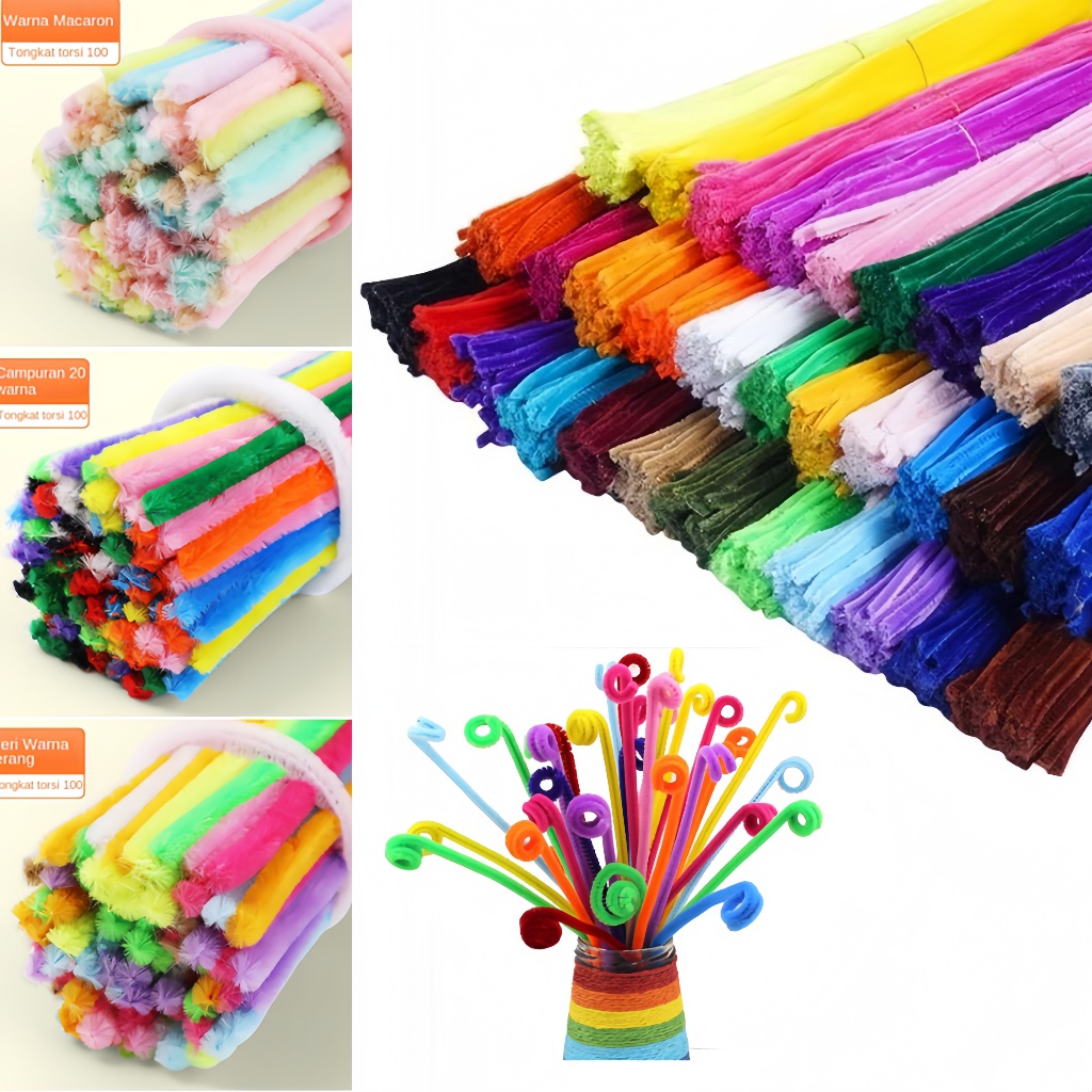 Grosir 100Pcs/30Cm Kawat Bulu Mercy Pastel Mix Kawat Bulu Mainan Anak Craft Diy Kerajinan Tangan Pip