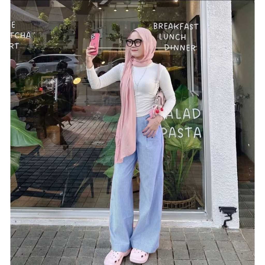 City Pants - Celana Tidur Kulot Wanita Panjang Korean Style Cocok Untuk Kantor & Kuliah Motif Stripe