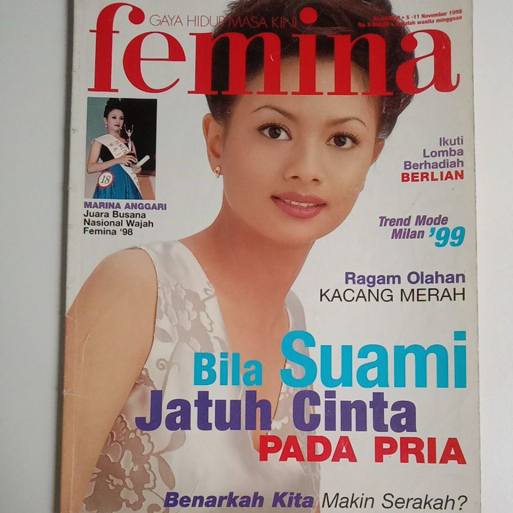 Majalah Femina Tahun 1998 Cover Cantik Marina Anggari Kusumaningtyas (Finalis Gadsam'93)