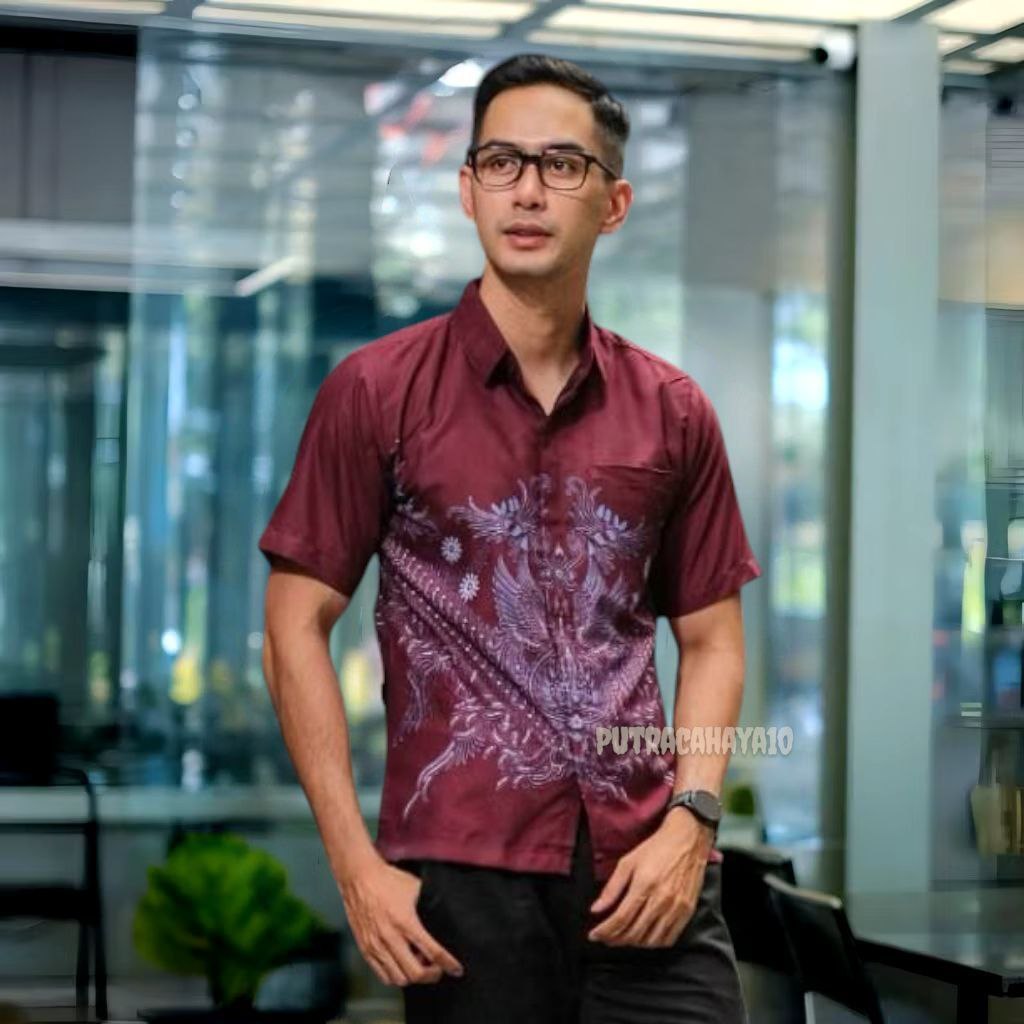 kemeja batik pria baju lengan pendek hem cowok Slimfit Atasan Kondangan alisan Model Terbaru
