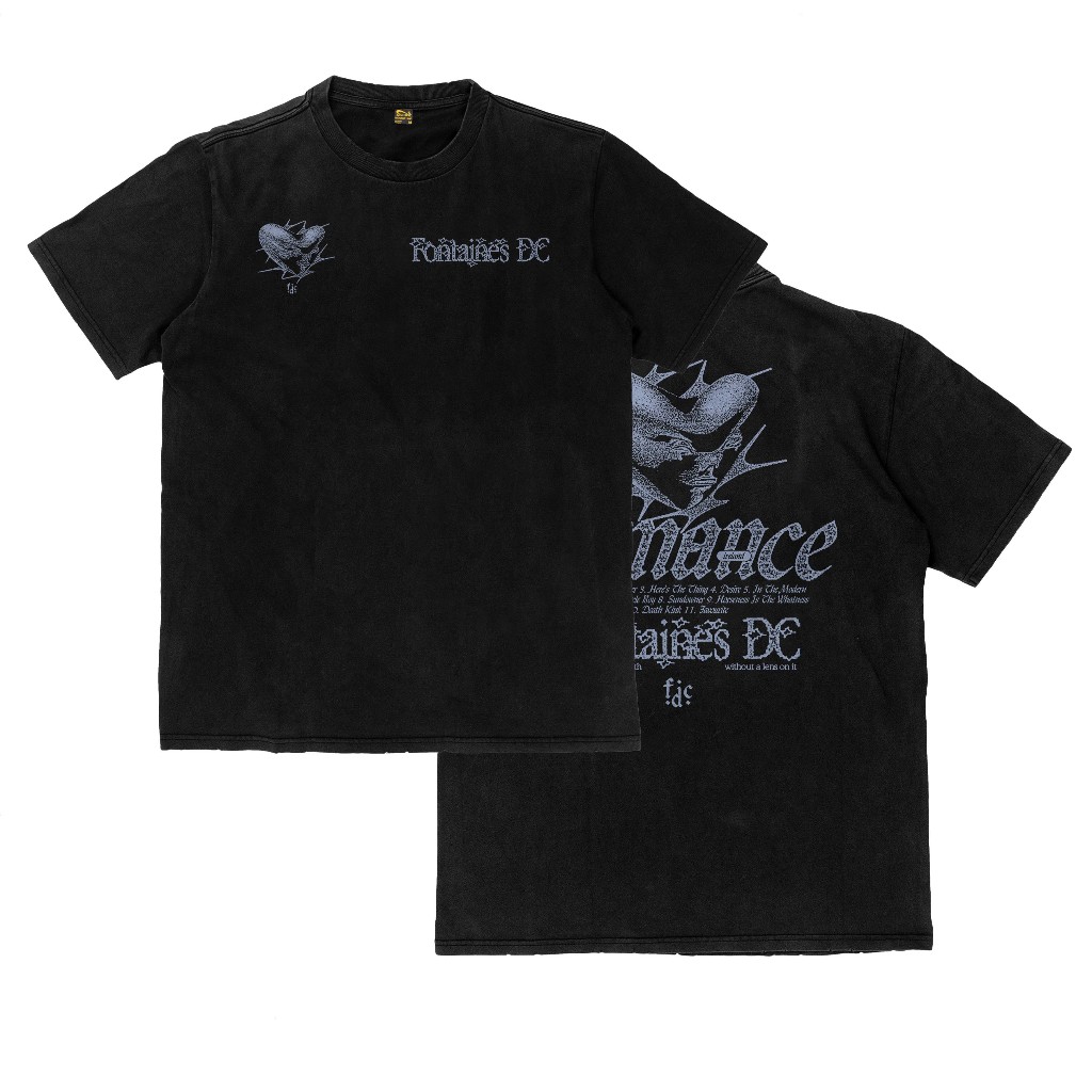 [ORI] Kaos Fontaines DC Romance Tracklist Band Post Punk Tebal T Shirt Flexinc 16s Heavyweight Hitam
