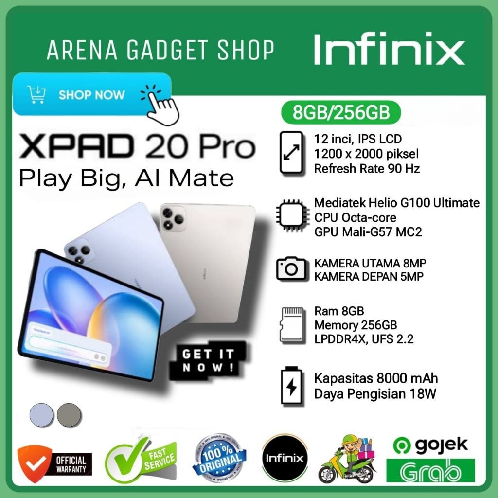 Infinix XPad 20 Pro LTE Ram 8/256GB WIFI Cellular 12 inch 2K Helio G100 Ultimate New Garansi Resmi I