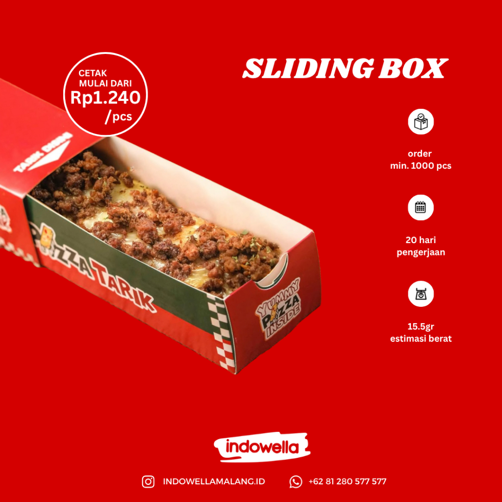 Custom Box Pizza Tarik | Sliding Box Panjang | Box Pizza Takeaway Modern | Printing | Tahan Minyak