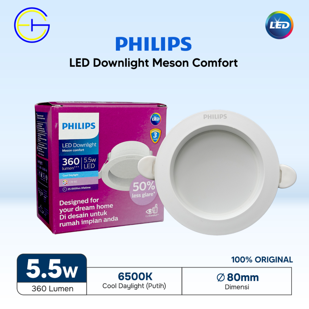 Lampu LED Downlight Meson Comfort Philips 5.5W D80 RC RD