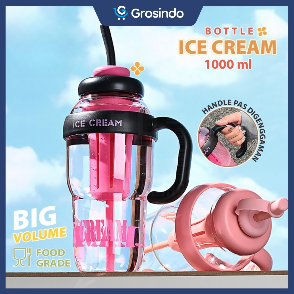 Botol Minum Jumbo 1300ml Tumbler Plastik Bening Premium Model Lucu Dengan Sedotan