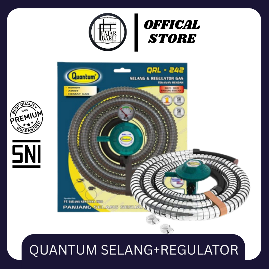 QUANTUM REGULATOR KOMPOR GAS ANTI BOCOR ORI 100% SELANG + REGULATOR