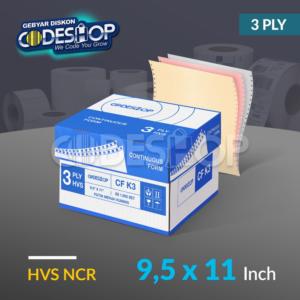 Codeshop Kertas Continuous Form 3 Ply 9.5x11 inch NCR Faktur Surat Jalan Slip Gaji Laporan Akuntansi