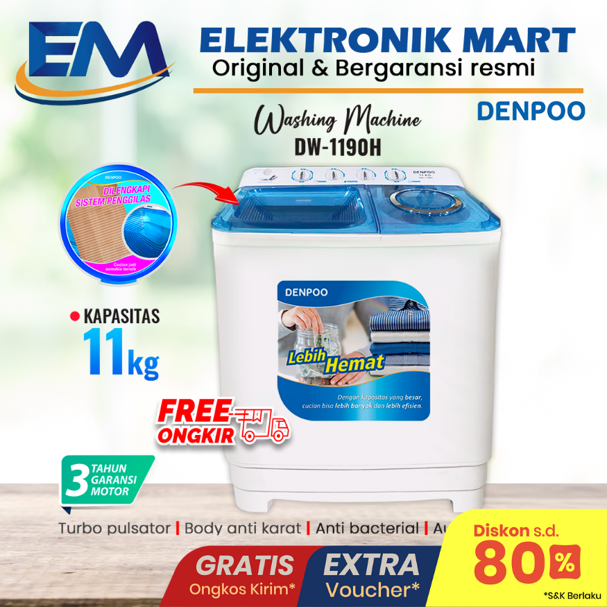 MESIN CUCI 2 TABUNG DENPOO DW 1190