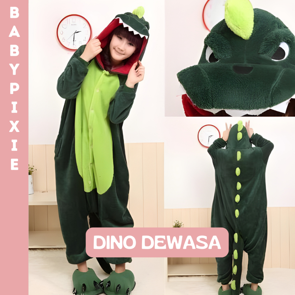 Baju Tidur Unisex Dewasa Kostum Onesie Dinosaurus Piyama Kigurumi
