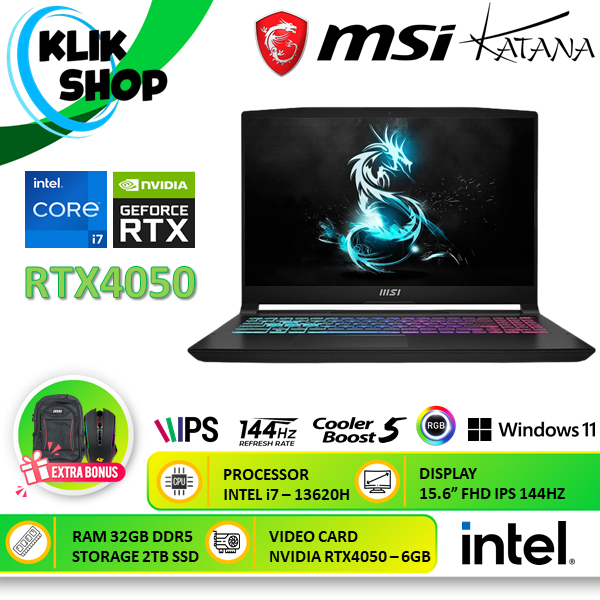 MSI Katana 15 i7-13620H RTX4050 32GB DDR5 2TB SSD 144Hz 4ZRGB Black - Laptop Gaming MSI