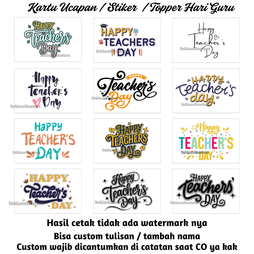 Stiker Sticker / Kartu Ucapan / Hangtag / Topper Selamat Hari Guru Label Kemasan Happy Teacher's Day