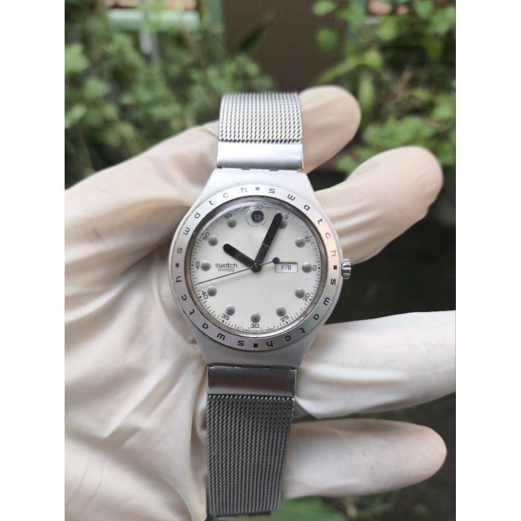 (Harga Net) Jam Tangan Swatch Irony Day Date White Dial Alumunium All Original Fungsi2 Normal Tingga