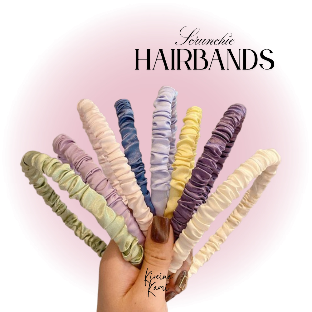 Bando scrunchie kecil satin silk anak perempuan kerut serut bondu bendo bandana wanita import premiu