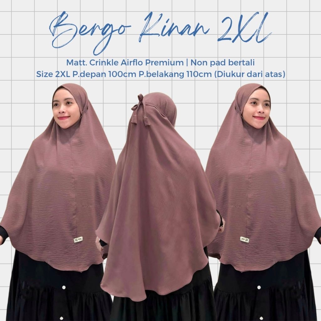 Hijab Bergo Kinan SN 2XL Crinkle Airflow Premium / Bergo Tali Non Pad Crinkle XXL
