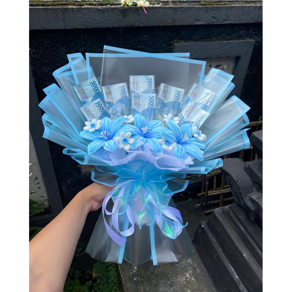 Buket Uang + Bunga Kawat Bulu Lily Termurah Bandung