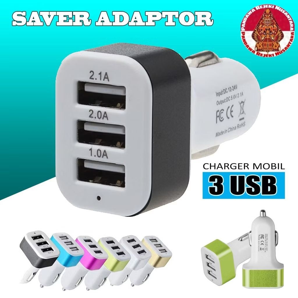 Car USB Charger Adaptor 3 Port Fast Charging Universal Cas HP Mobil 3 Colokan