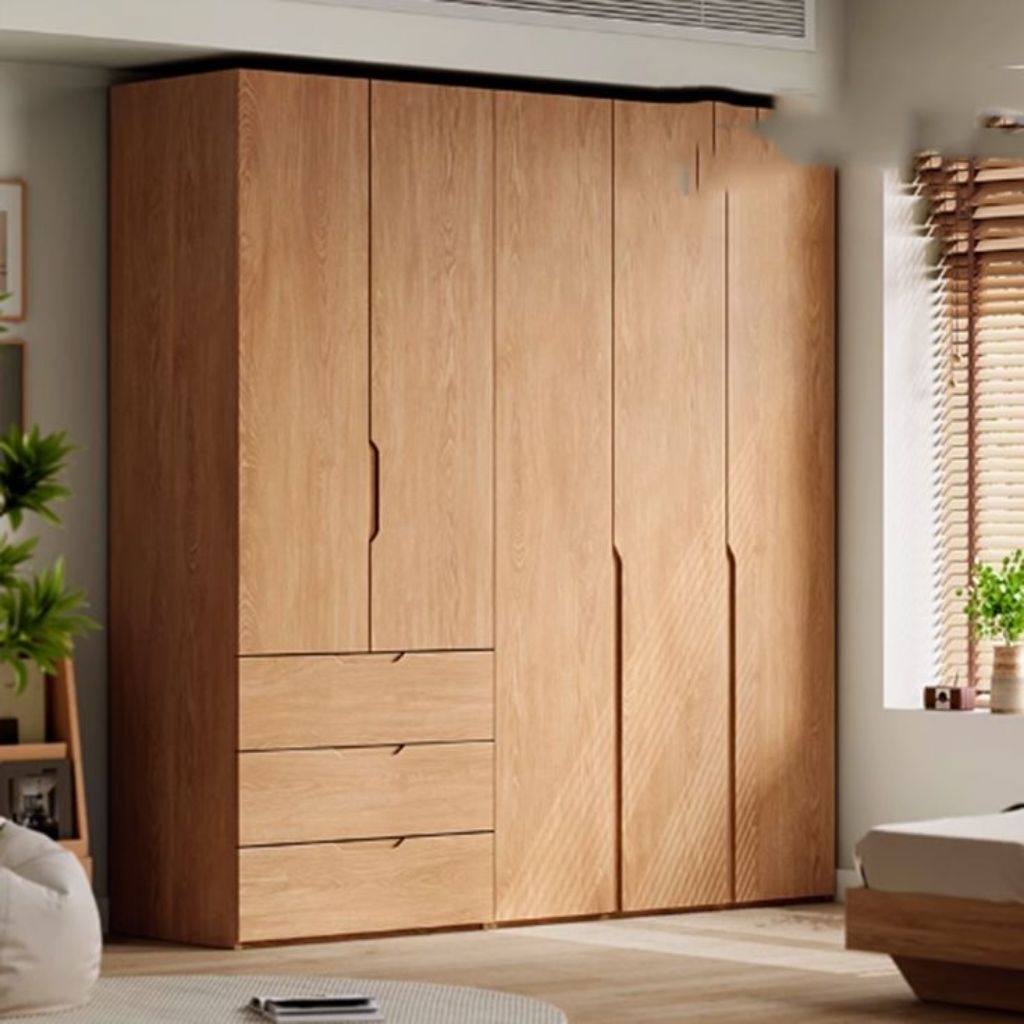 Lemari Pakaian Kayu Jati Minimalis Modern 4 Pintu + 3 Laci