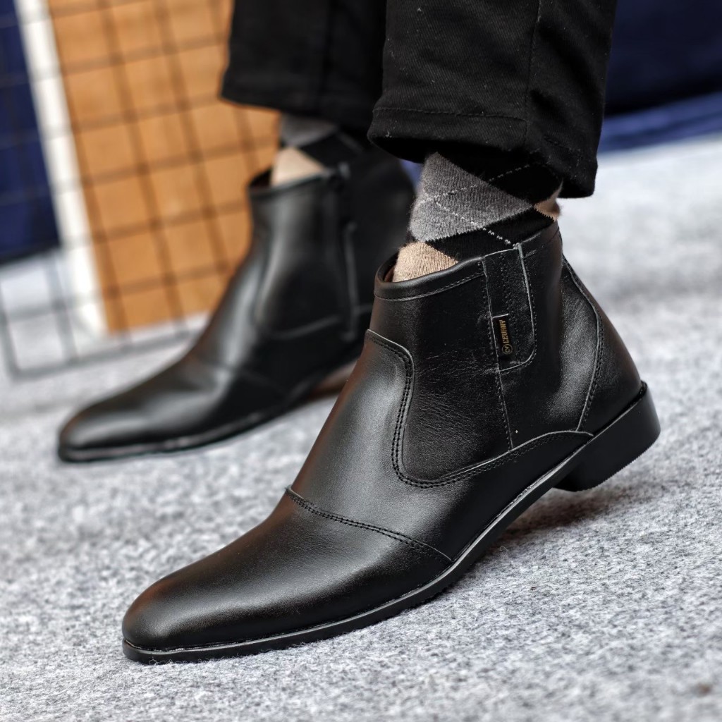 Sepatu Pantofel Pria Sleting Tinggi Kulit Asli