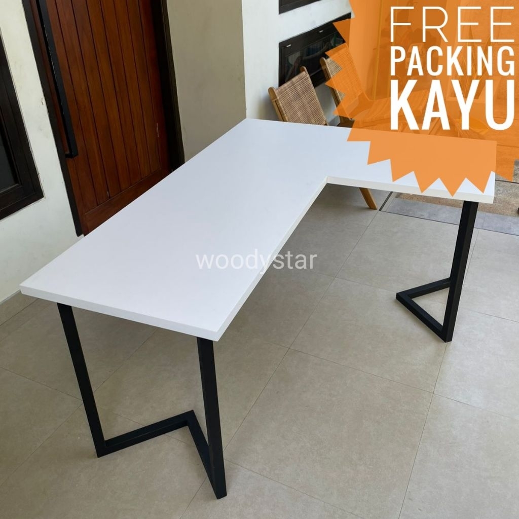 MB02 Meja kerja gaming model L siku rias kamar kaki besi holo meja belajar minimalis murah Jepara