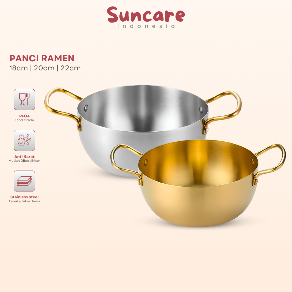 Suncare - Panci Ramen Korea Premium / Panci Sup Tebal Stainless Steel Panci Rebus Mie Korea 3 Ukuran