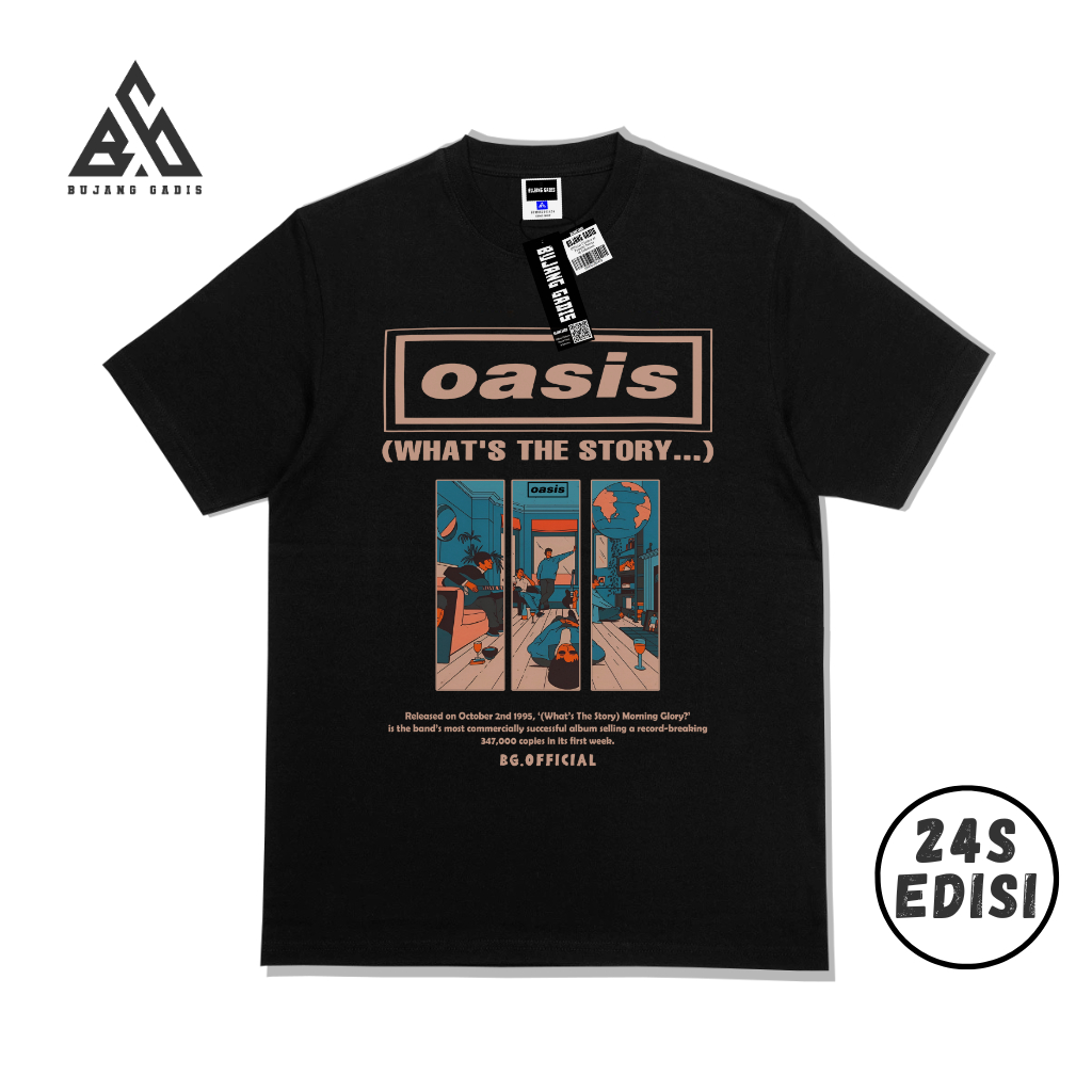 BG Baju Tshirt Kaos Distro Lengan Pendek Motif Band Oasis Story Pria Wanita Cotton Combed 24s