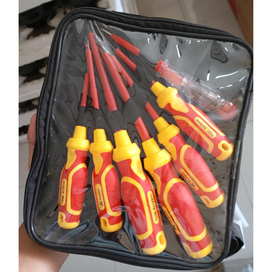 Obeng Listrik Set + Tespen / Alat Perkakas Obeng Set 7Pcs