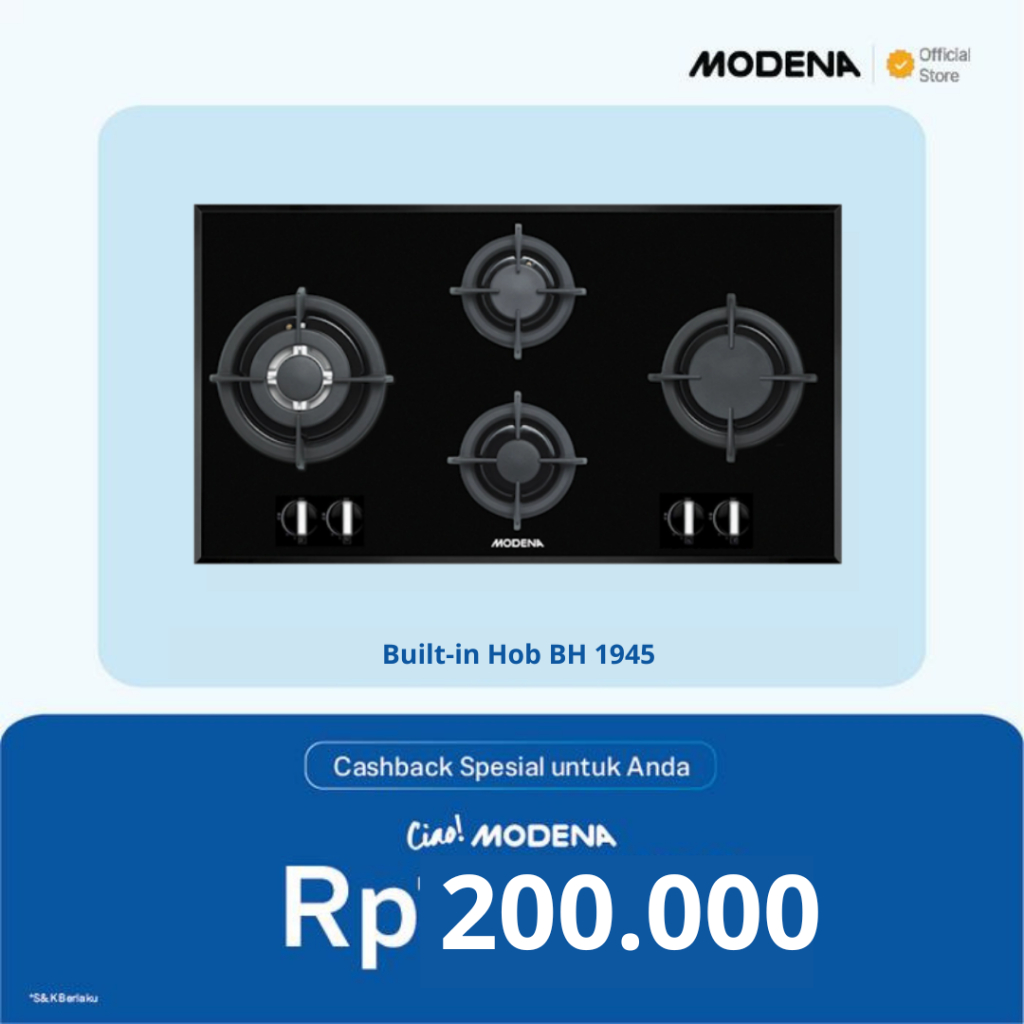 MODENA BH 1945 kompor tanam 4 tungku safety