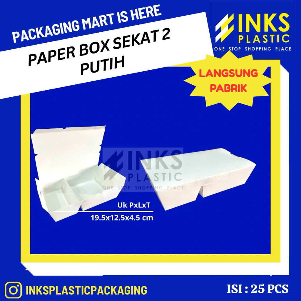 PAPER LUNCH BOX SEKAT 2 PAPER BOX POLOS PUTIH (25 PCS)