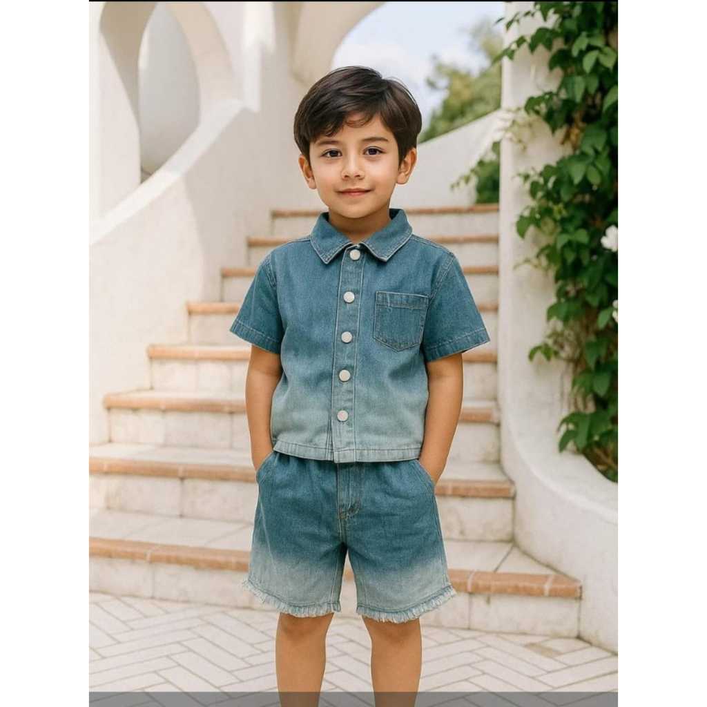 ZAYN BOY SET Baju Anak Laki laki Baju Anak Import impor Casual Kemeja Lengan Pendek Celana Jeans Pen