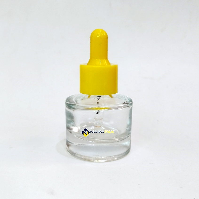Botol Kaca 20ml Bulat Gemuk Kaca TEBAL Botol Pipet Serum Tutup Kuning Botol Skincare Premium