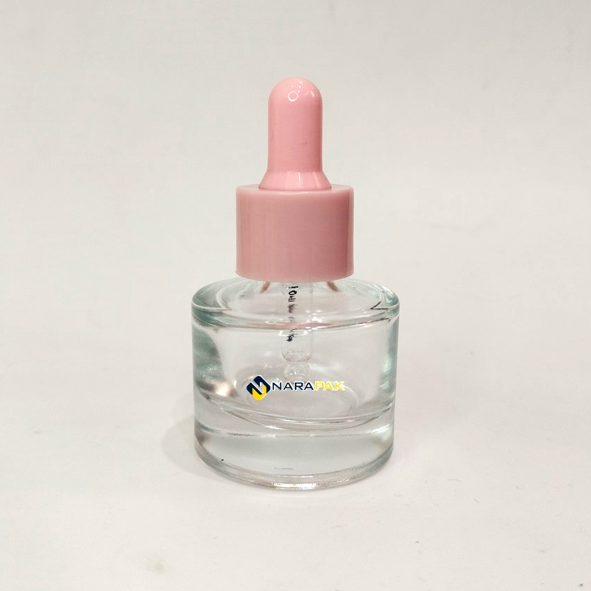 Botol Kaca 20ml Bulat Gemuk Kaca TEBAL Botol Pipet Serum Skincare Tutup PINK Botol Skincare Premium