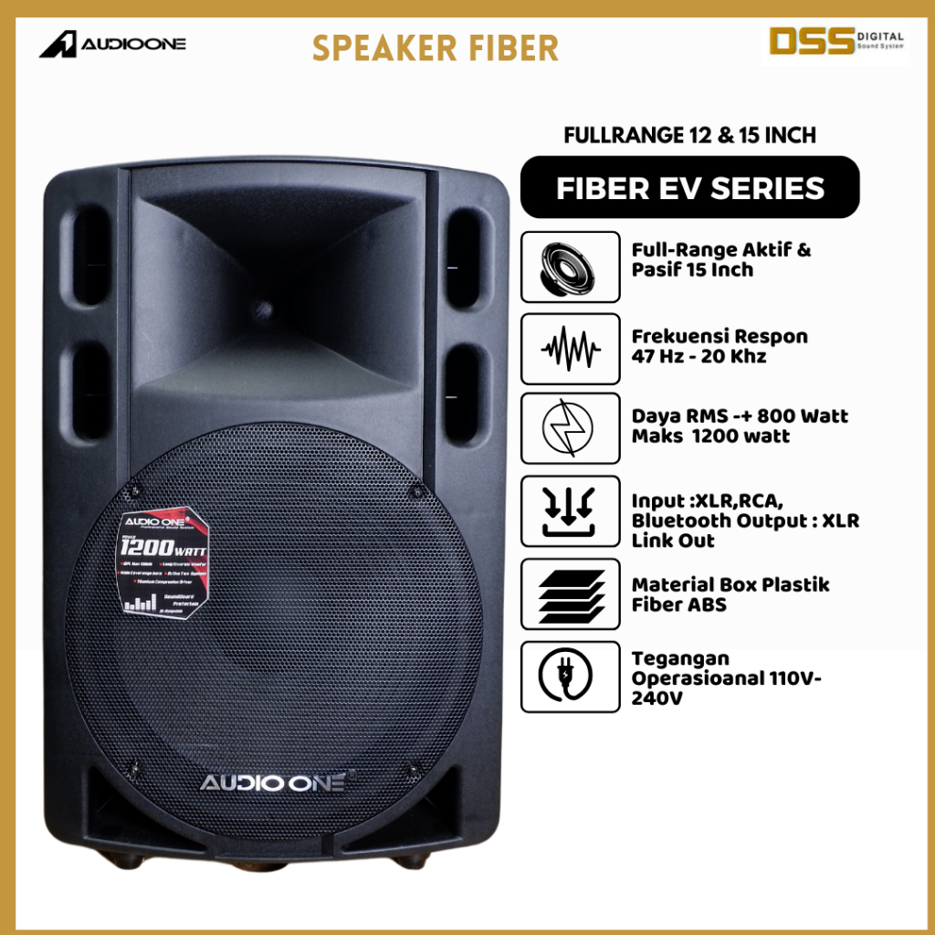 Speaker Fiber Aktif Pasif AUDIOONE 12&15 Inch EV 112 115 Speaker Monitor Bluetooth USB | DSS