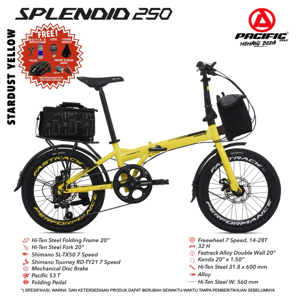 [PROMO] Sepeda Lipat 16 20 Inch Pacific Splendid (Rem Cakram & Hydraulic) Free Helm
