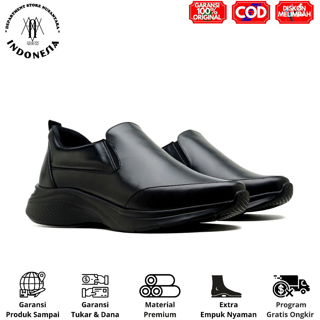 uawshoesofficial x SEPATU SLIP ON | KENZIOS ZORRO BLACK - Sepatu Pria Sneakers Kulit Slip On Formal