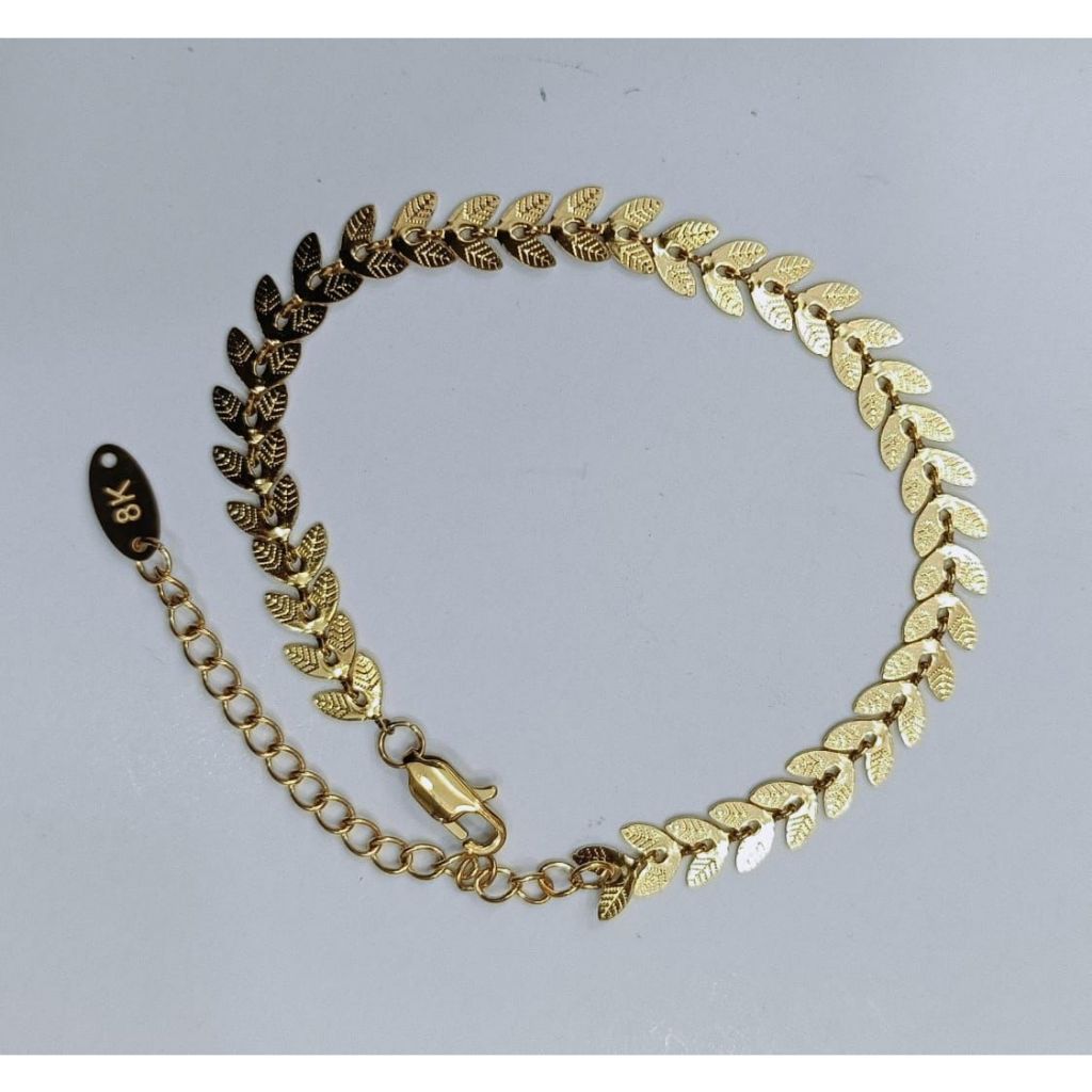 Gelang Daun Embos 8K Titanium / Gelang Wanita Titanium / Gelang Anti Karat / Gelang Fashion / Gelang