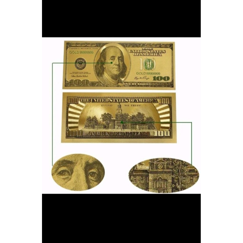 Souvenir Uang Gold Foil 100 Dollar Lama