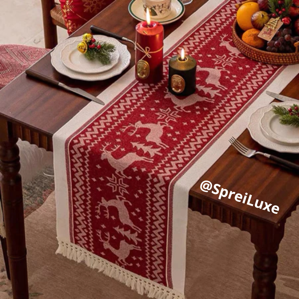 Table Runner Raya Merah | Taplak Meja Natal Estetik Alas Meja Makan & Dekorasi Ruang Tamu