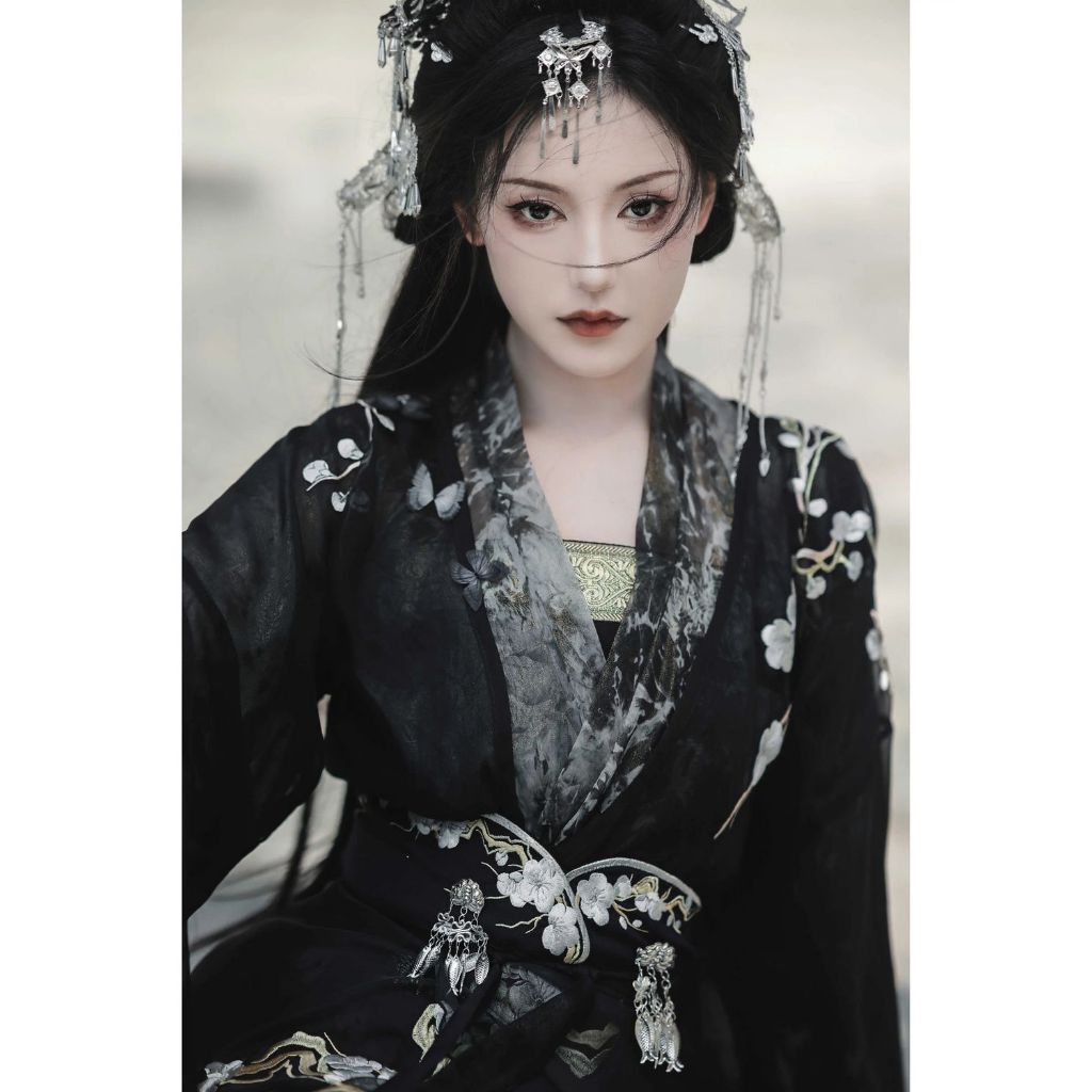 Hanfu Hitam Elegan Wanita – Baju Tradisional China Klasik Brokat Bordir, Kostum Cosplay Putri Keraja