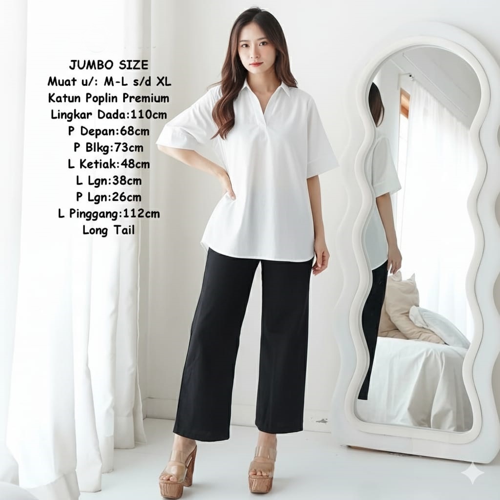 Baju White Blouse Casual Korea Style Atasan Blus Wanita Putih Kerja Kantor Big Size Jumbo M L XL 2XL