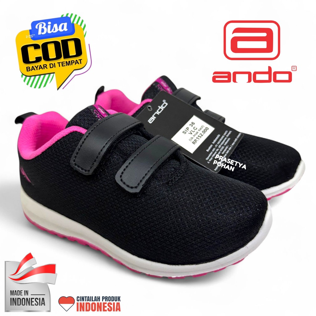 Sepatu Sekolah SD SMP SMA Anti Slip Original ANDO - Sepatu Anak Laki dan Perempuan SD SMP ANDO HITAM