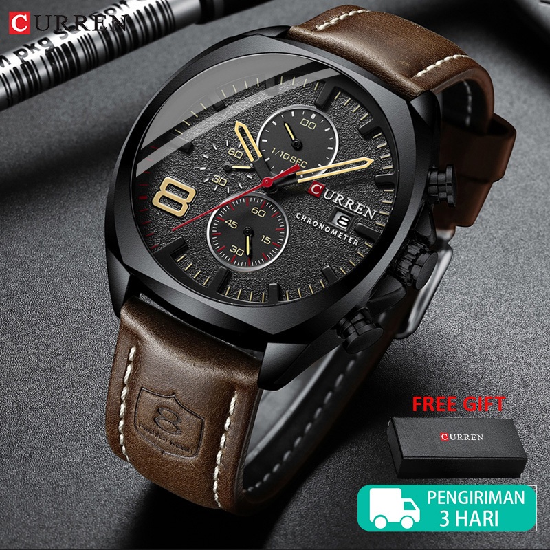CURREN Jam Tangan Pria Kuarsa Kulit Mewah Merek Top Militer Olahraga 8324
