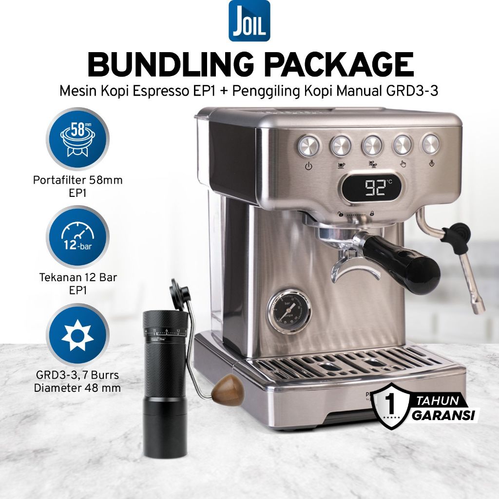 Joil Bundle Mesin Kopi Espresso & Penggiling Kopi Manual GRD3-3