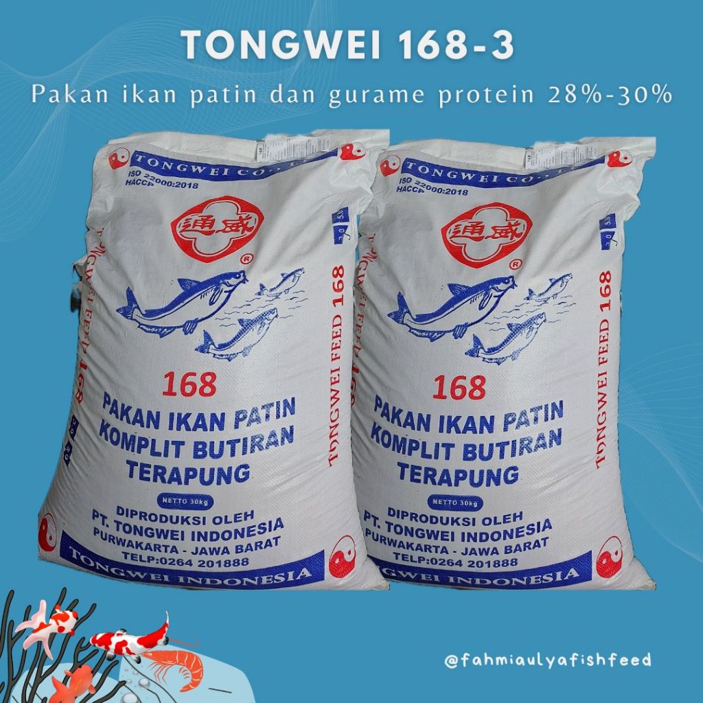 (KEMASAN 5 KG) TONGWEI 168-3 Pakan Ikan Patin Gurame Tinggi Protein 28-30% Pakan Ikan Patin Gurame P