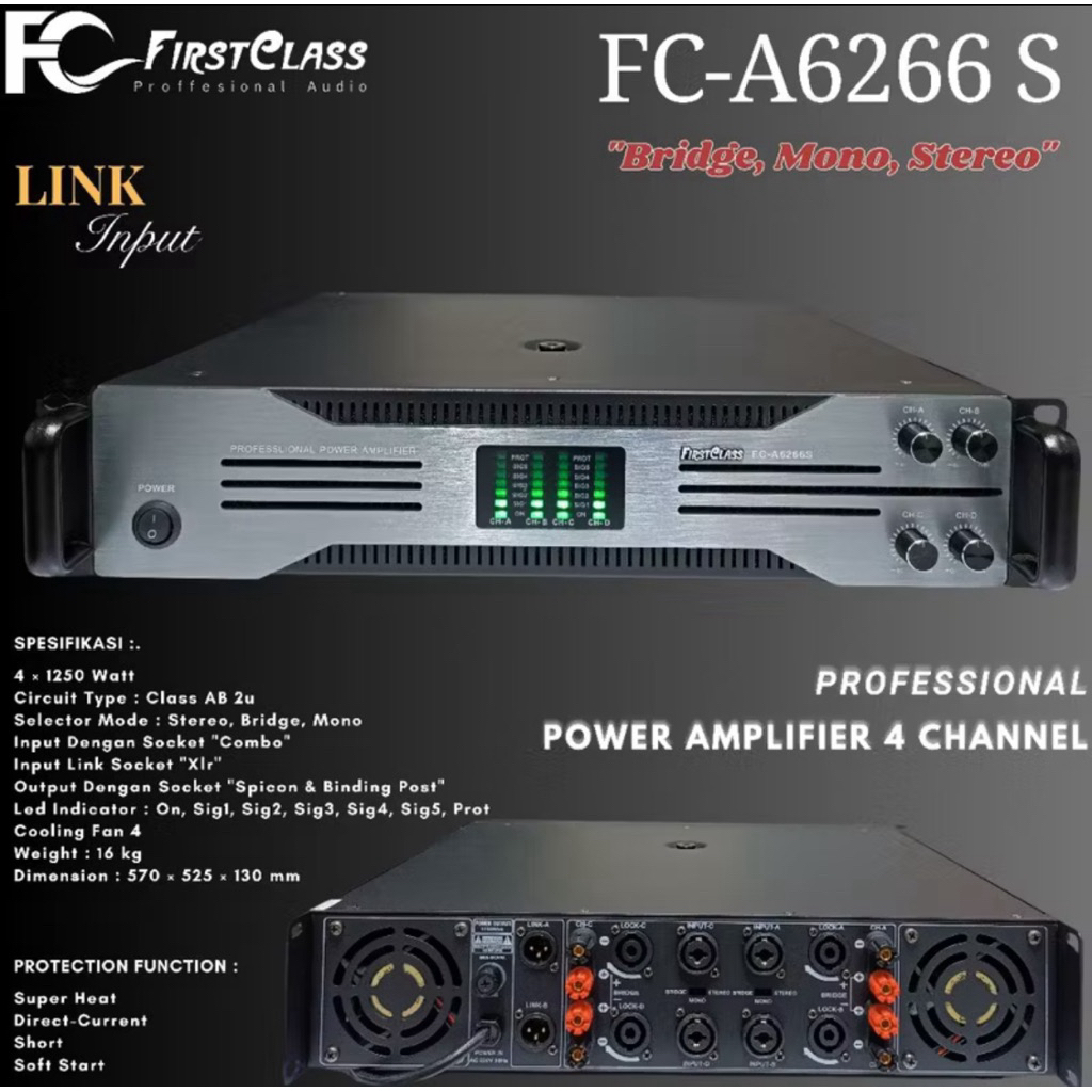 POWER AMPLI FIRST CLASS FC A6266S FCA6266S (SOFT START) 4CH 4 X 1250 WATT