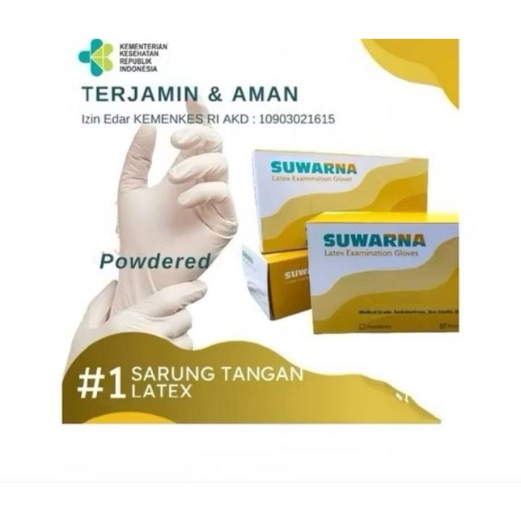 Sarung Tangan Karet Medis Handscoon Latex Powder 100 pcs Merk Suwarna