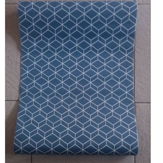 wallpaper sticker dinding motif kotak dasar biru