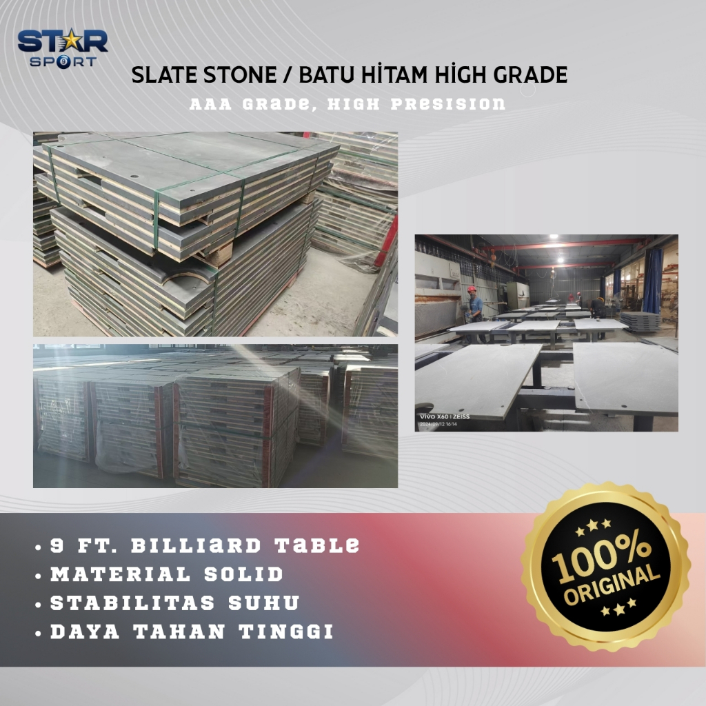 Batu Slate Hitam Billiard 9ft Grade AAA / Grade A | Batu Meja Billiard Presisi Tinggi