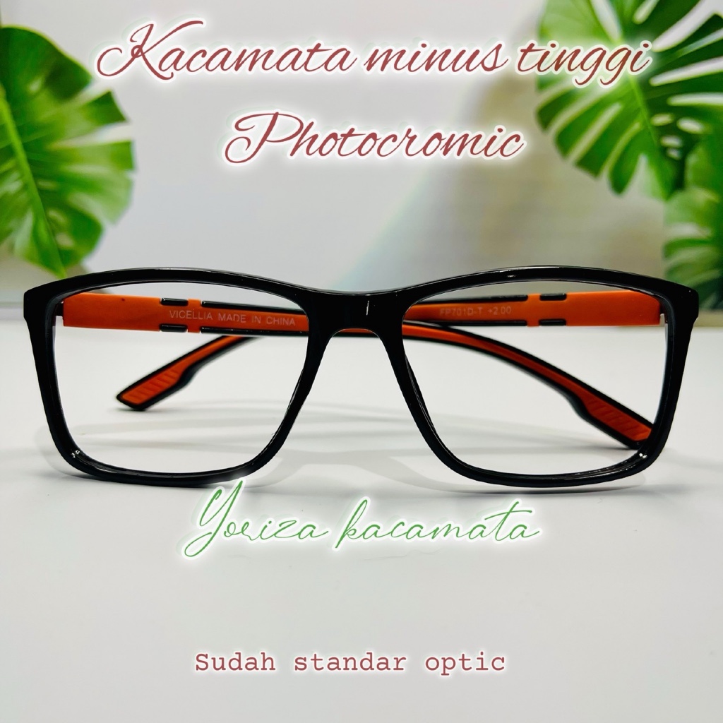 Kacamata Minus Tinggi Fhotocromic Pria Model Frame Kotak Ukuran Minus Tinggi 0.25 s/d 10.00 Kacamata