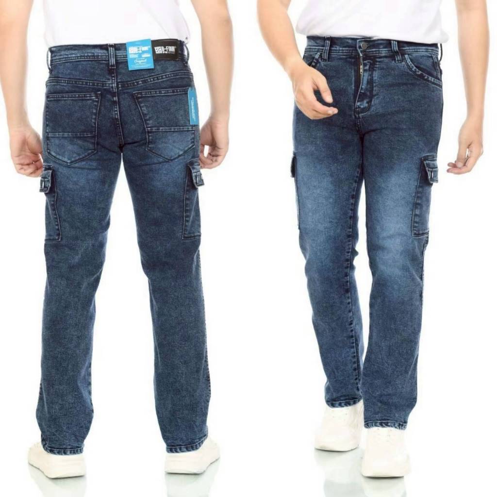 Celana Jeans Cargo Polos Pria Slim Fit - Celana Panjang Cargo Cowo